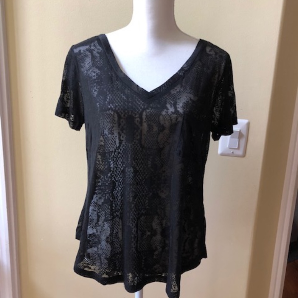 Kenar Black Semi-Sheer Leopard Print Top